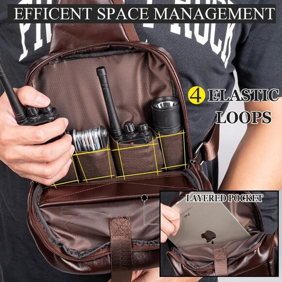 Elegant Buffalo Leather Tactical Sling Bag for Men - Adjustable Comfort & Style - Picture 7 of 8